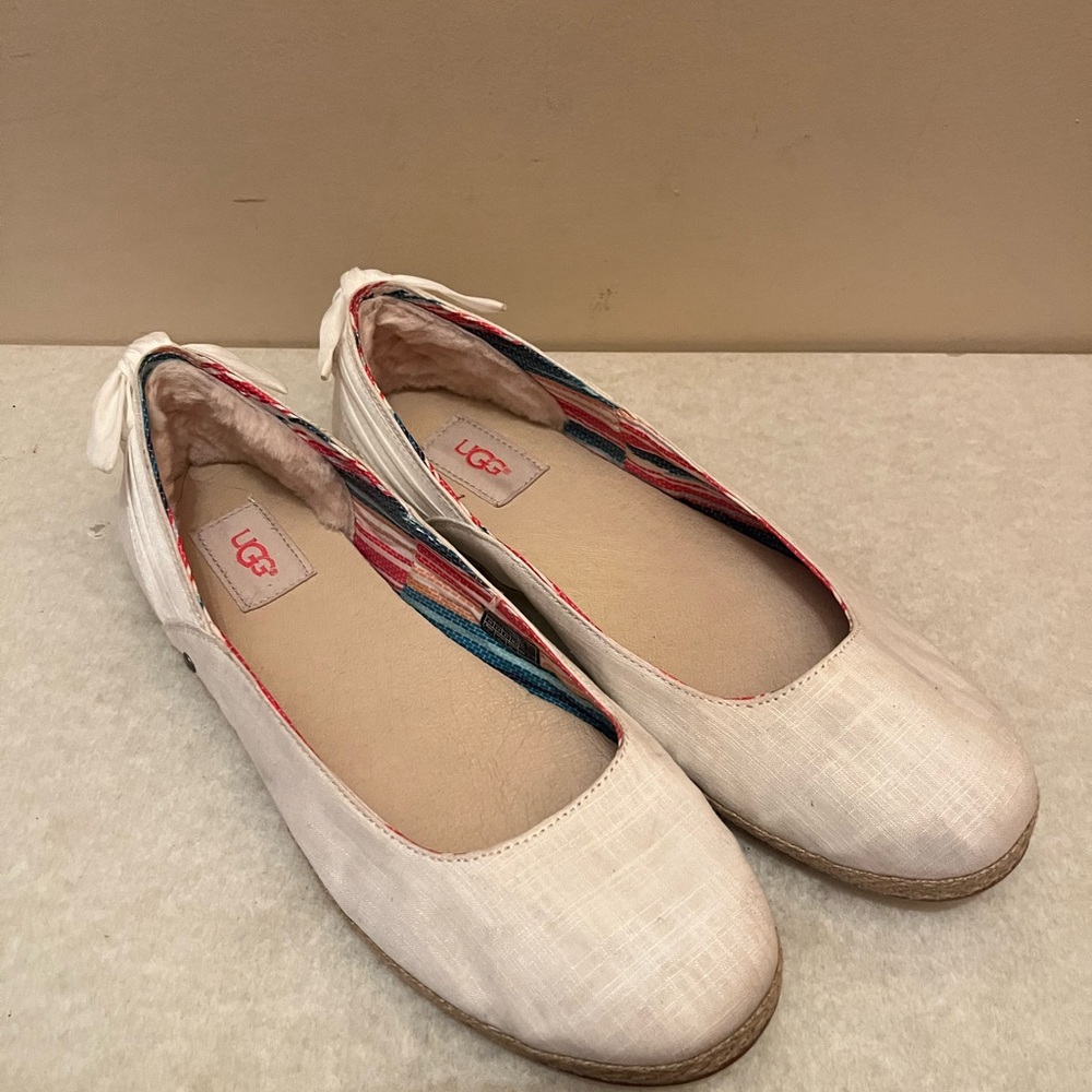 UGG Women's Cream Linen-Effect Ballet Flats with Patterned Trim